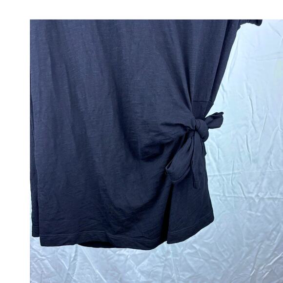 CHICOS Womens Sz 2 M Black Short Sleeve Top w/ Side Tie Cotton Blend India - Picture 3 of 7
